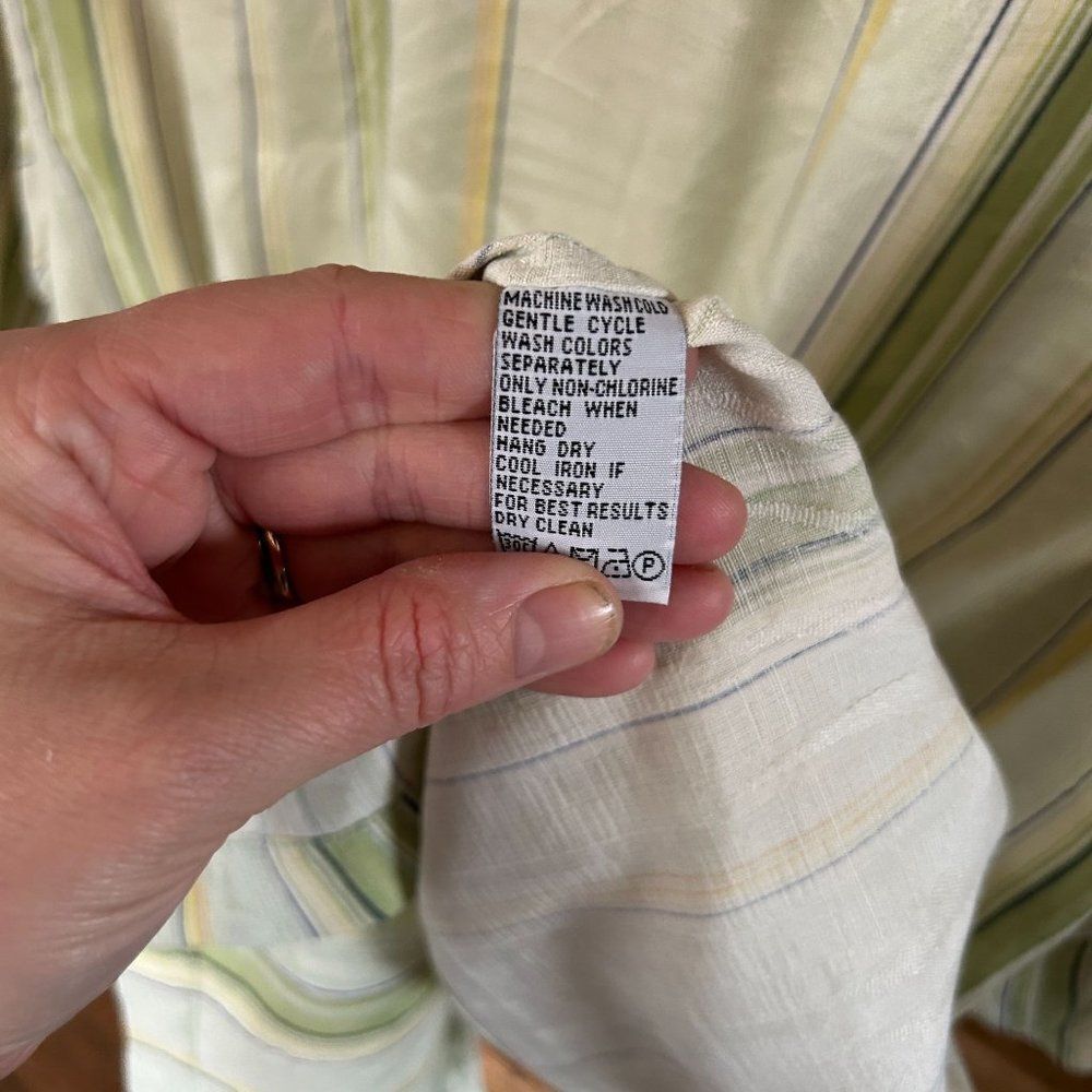 Tommy Bahama Large Silk Button Up Shirt Green Yellow Stripe Short Sleeve Collar - Picture 10 of 11